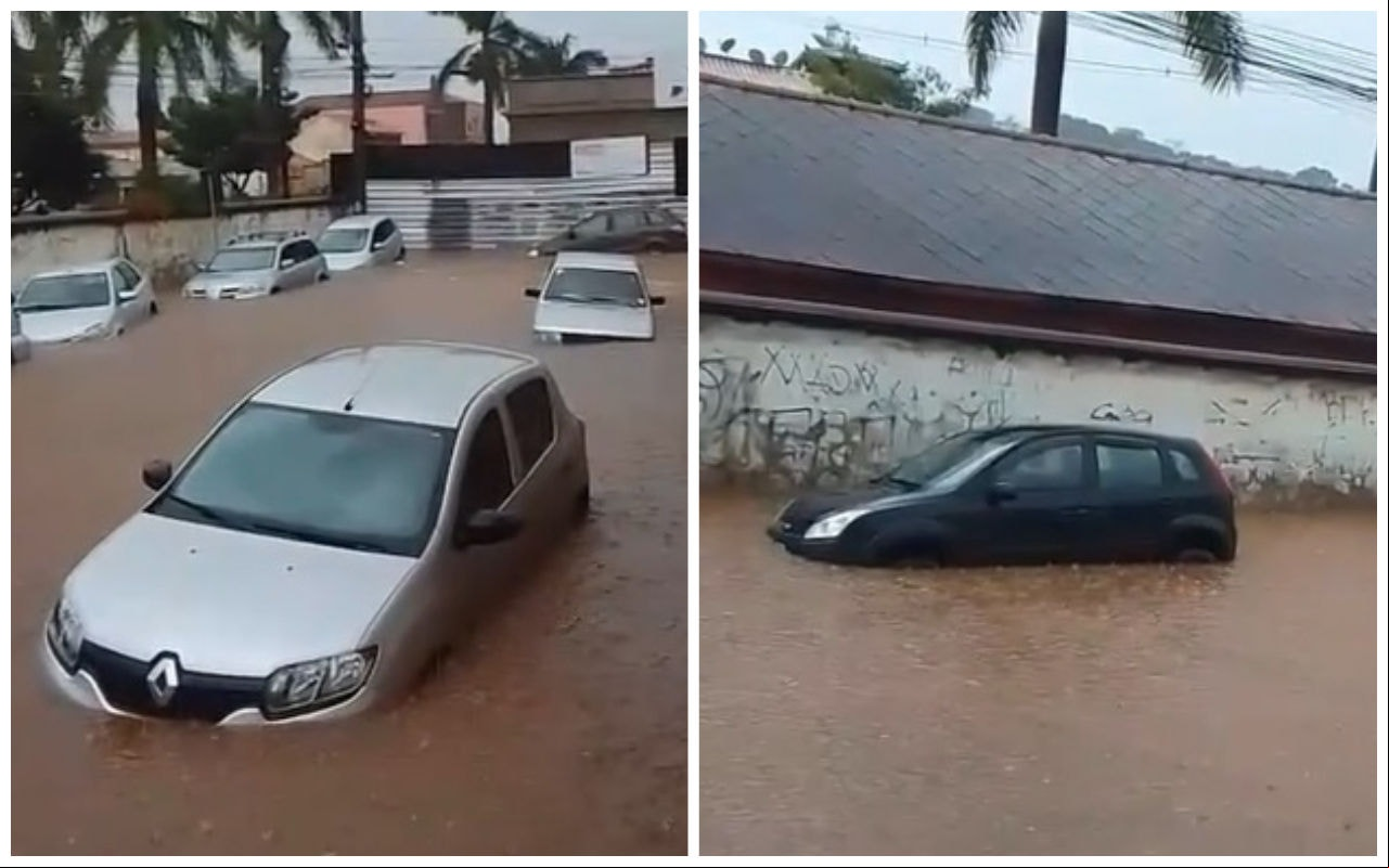 Temporal deixou carros parcialmente submersos em São João Del Rei, no Campo das Vertentes
